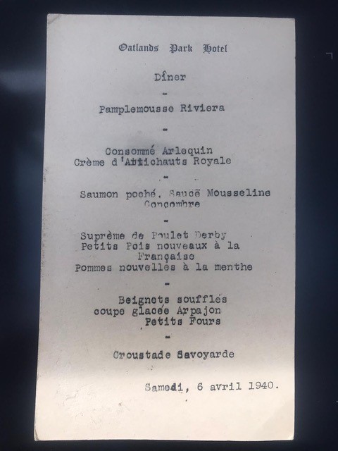 Dinner menu 1940