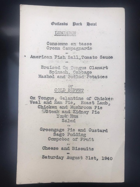 A lunch menu from 1940